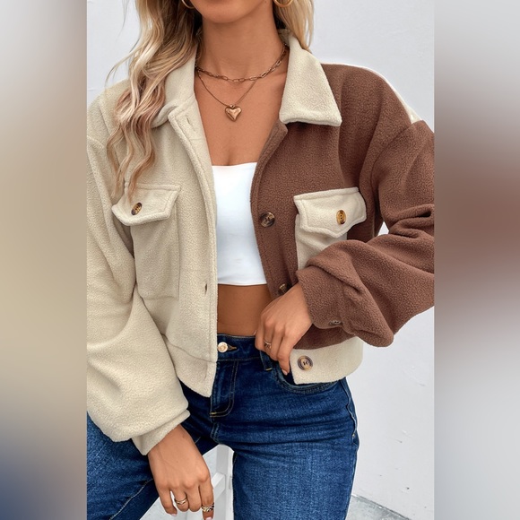 Color Block Pocketed Button Up Jacket - Picture 5 of 5